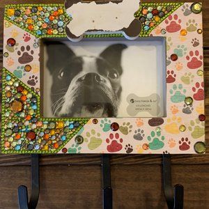 NEW One of A kind Key Coat Dog Leash Holder Hanger 3 Hooks Picture Frame Bling